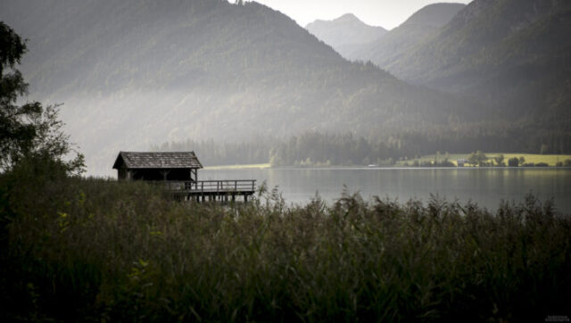 bootshaus mit steg, und Natur
